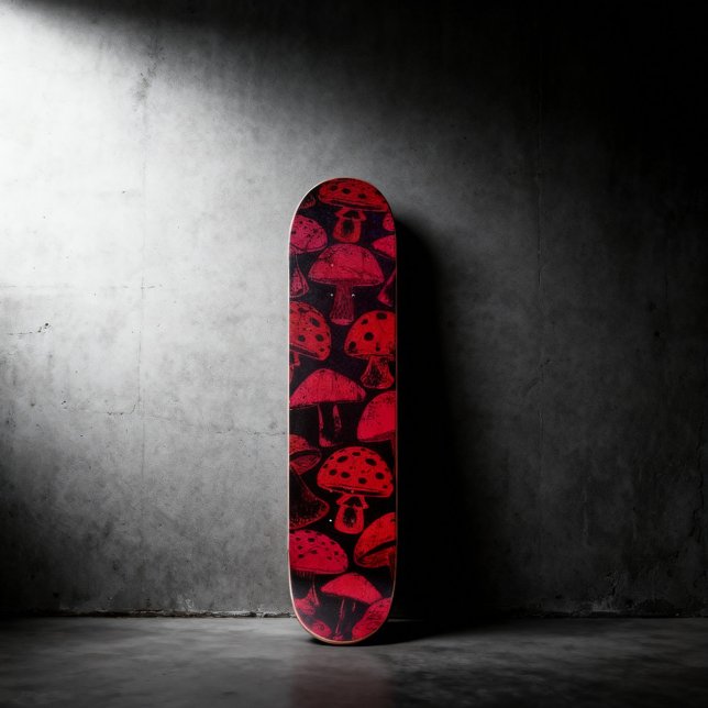 Vibrant Red Mushrooms Pattern Skateboard (Creator Uploaded)