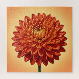 Vibrant Red Orange Chrysanthemum Flower Botanical Jigsaw Puzzle