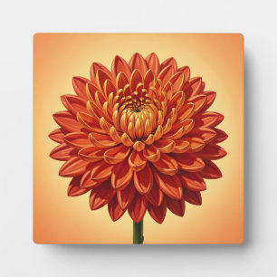 Vibrant Red Orange Chrysanthemum Flower Botanical Plaque