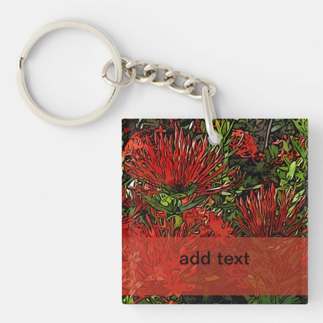 Vibrant Red Orange Firebush  Key Ring (Front)