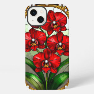 Vibrant Red Orchids in Ornamental Gold Frame iPhone 13 Case