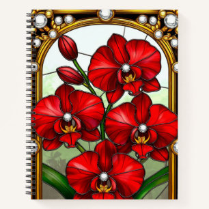 Vibrant Red Orchids in Ornamental Gold Frame Notebook