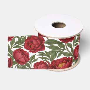 Vibrant Red Peony Collection Customizable Party  Grosgrain Ribbon