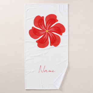 Vibrant Red Petal Bloom - Minimalist Floral Art Bath Towel