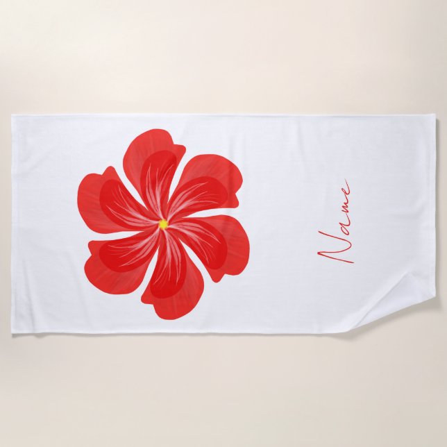 Vibrant Red Petal Bloom - Minimalist Floral Art Beach Towel (Front)