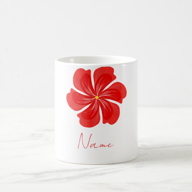 Vibrant Red Petal Bloom - Minimalist Floral Art Coffee Mug (Center)