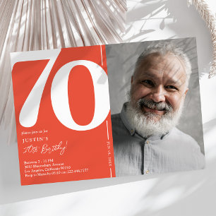 Vibrant Red Photo 70th Birthday Invitation