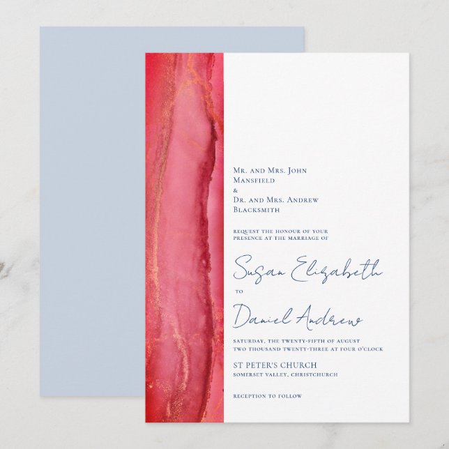 Vibrant Red Pink Blue Wedding Invitation (Front/Back)