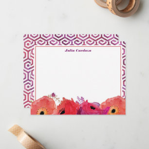 Vibrant Red Pink Watercolor Flowers Card