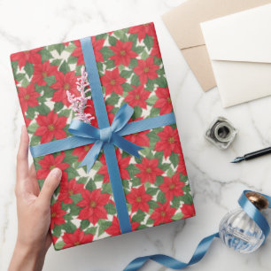 Vibrant Red Poinsettia Blooms Elegant Floral Wrapping Paper