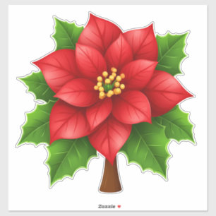 Vibrant Red Poinsettia Flower with Green Leaves