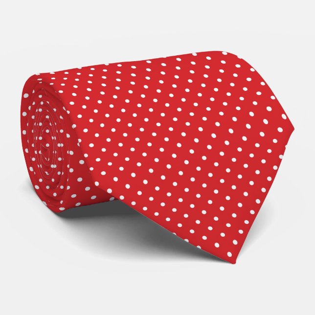 Vibrant Red Polka Dot Pattern Design Tie (Rolled)