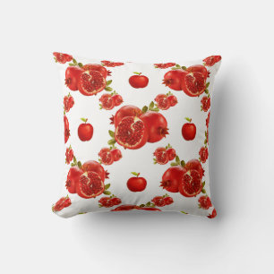 Vibrant Red Pomegranate and Apple Watercolor Cushion