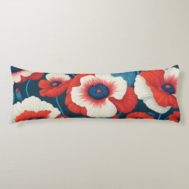 Vibrant Red Poppy Floral  Body Cushion (Front)