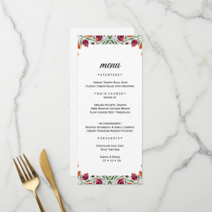 Vibrant Red Poppy Floral Watercolor Wedding Menu