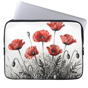 Vibrant Red Poppy Flower Meadow Laptop Sleeve