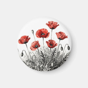 Vibrant Red Poppy Flower Meadow Magnet