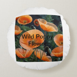 Vibrant Red Poppy Flower Round Cushion