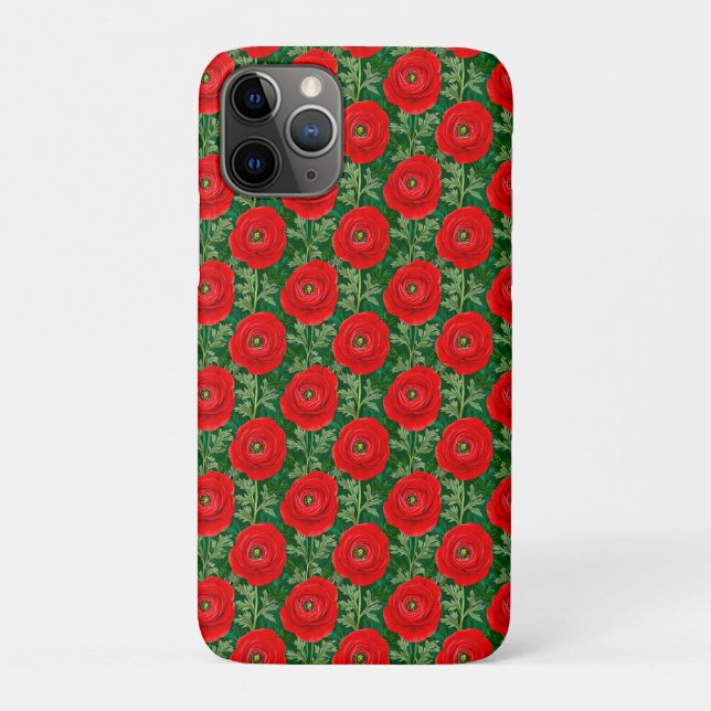 Vibrant Red Ranunculus Floral Pattern Case-Mate iPhone Case (Back)