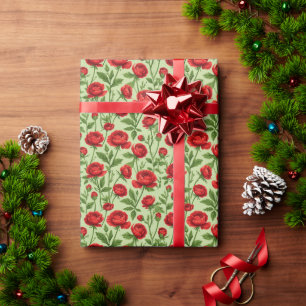 Vibrant Red Ranunculus Floral Pattern Wrapping Paper
