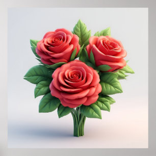 Vibrant Red Rose Bouquet Poster