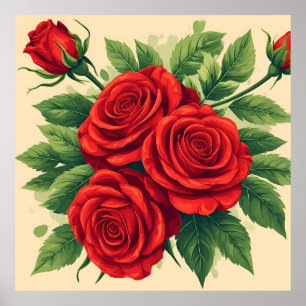 Vibrant Red Rose Bouquet Poster