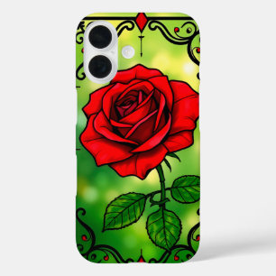Vibrant red rose iPhone 16 case