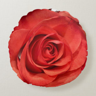 Vibrant Red Rose Flower Photo Round Throw Pillow