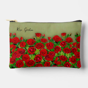 Vibrant Red Rose Garden Floral Pattern Accessory Pouch