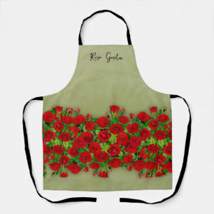 Vibrant Red Rose Garden Floral Pattern Apron