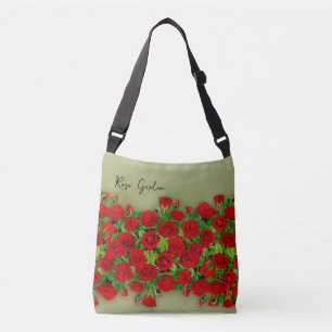 Vibrant Red Rose Garden Floral Pattern Crossbody Bag