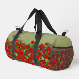 Vibrant Red Rose Garden Floral Pattern Duffle Bag