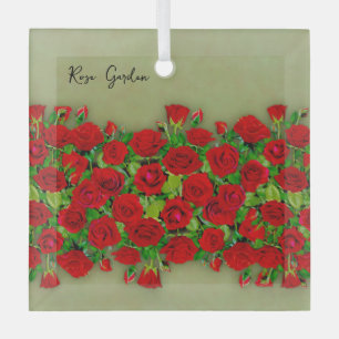 Vibrant Red Rose Garden Floral Pattern Glass Tree Decoration
