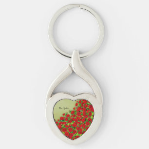 Vibrant Red Rose Garden Floral Pattern Key Ring
