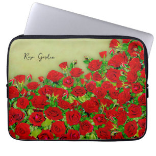 Vibrant Red Rose Garden Floral Pattern Laptop Sleeve