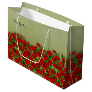 Vibrant Red Rose Garden Floral Pattern Large Gift Bag