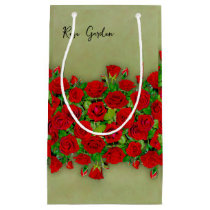 Vibrant Red Rose Garden Floral Pattern Small Gift Bag