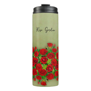 Vibrant Red Rose Garden Floral Pattern Thermal Tumbler