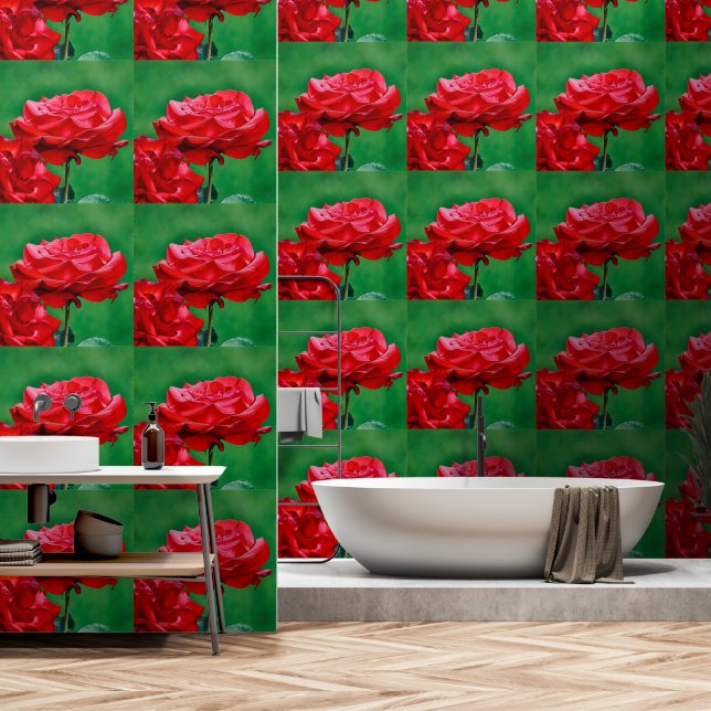 Vibrant Red Rose image Adding a Bold and Romantic  Wallpaper (Bathroom)