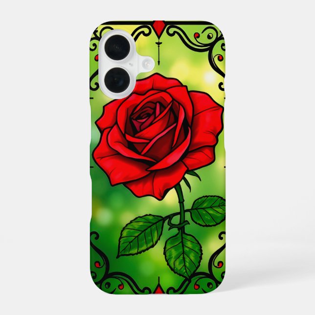 Vibrant red rose iPhone 16 case (Back)