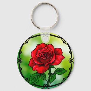 Vibrant red rose key ring