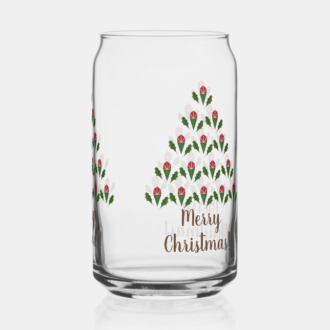 Vibrant Red Roses, Holly Christmas Tree Art, Wish  Can Glass (Back)