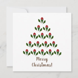 Vibrant Red Roses, Holly Christmas Tree & Wish Card