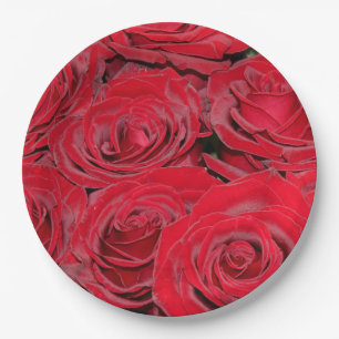 Vibrant Red Roses Paper Plate