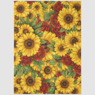 Vibrant Red Roses & Sunflowers Decoupage Tissue Paper