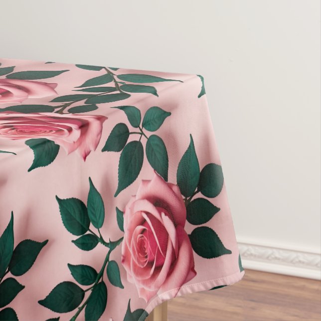 Vibrant Red Roses With Dark Green Leaves  Tablecloth (In Situ)