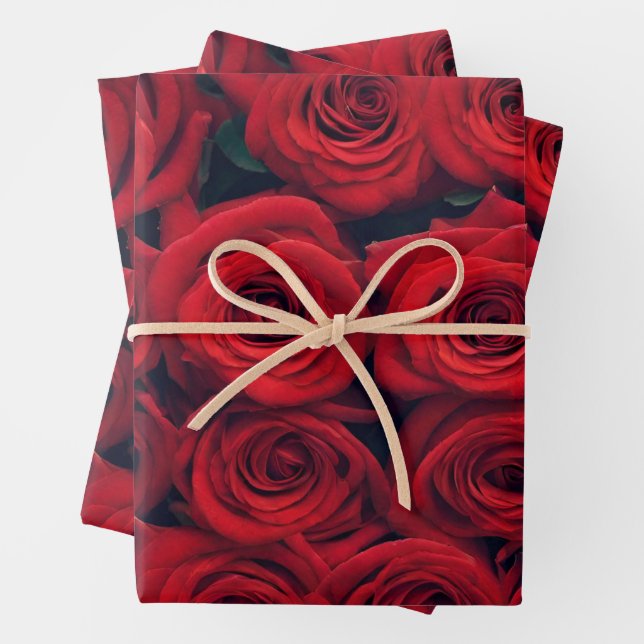 Vibrant Red Roses  Wrapping Paper Sheet (In situ)