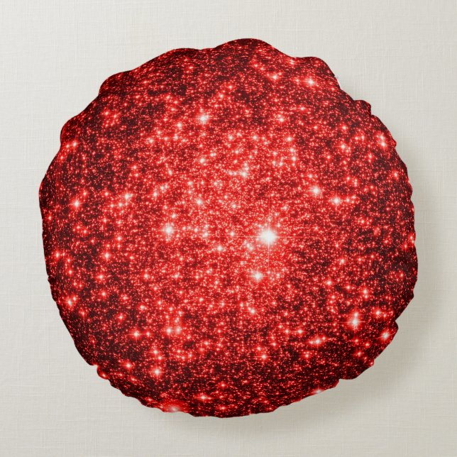 Vibrant Red Sparkle Stars Pillow (Back)