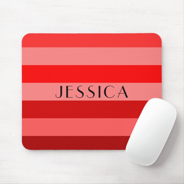 Vibrant Red Striped Pattern Name Mouse Mat (With Mouse)