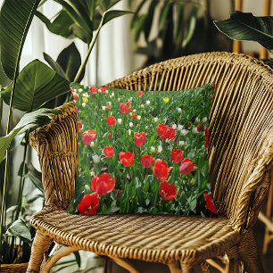 Vibrant Red Tulip Flower Field Cushion